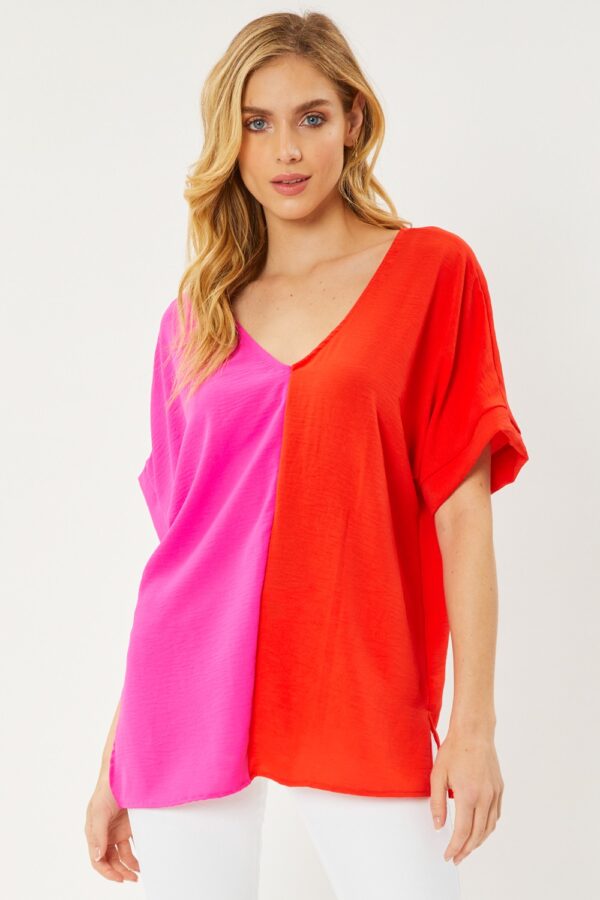Hot Pink/Tomato V Neck Top