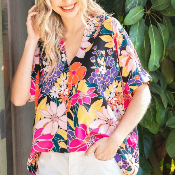 Black Floral Print Top