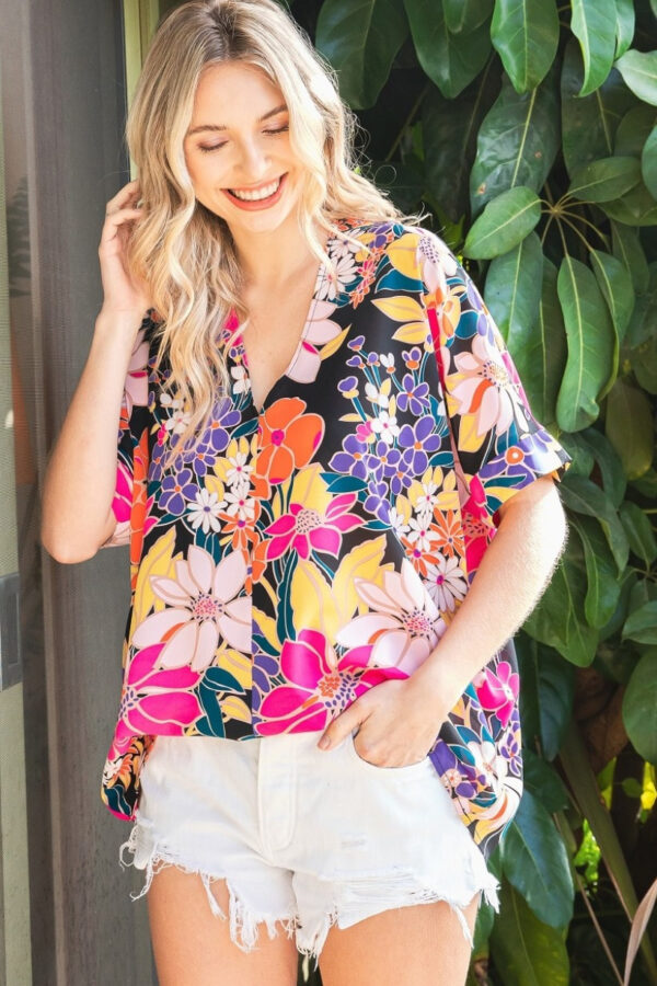 Black Floral Print Top