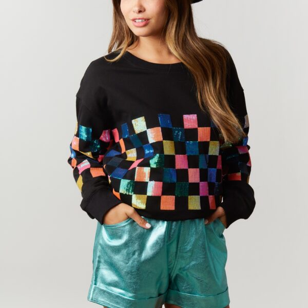 Multi Color Sequin Tiles, Black Top