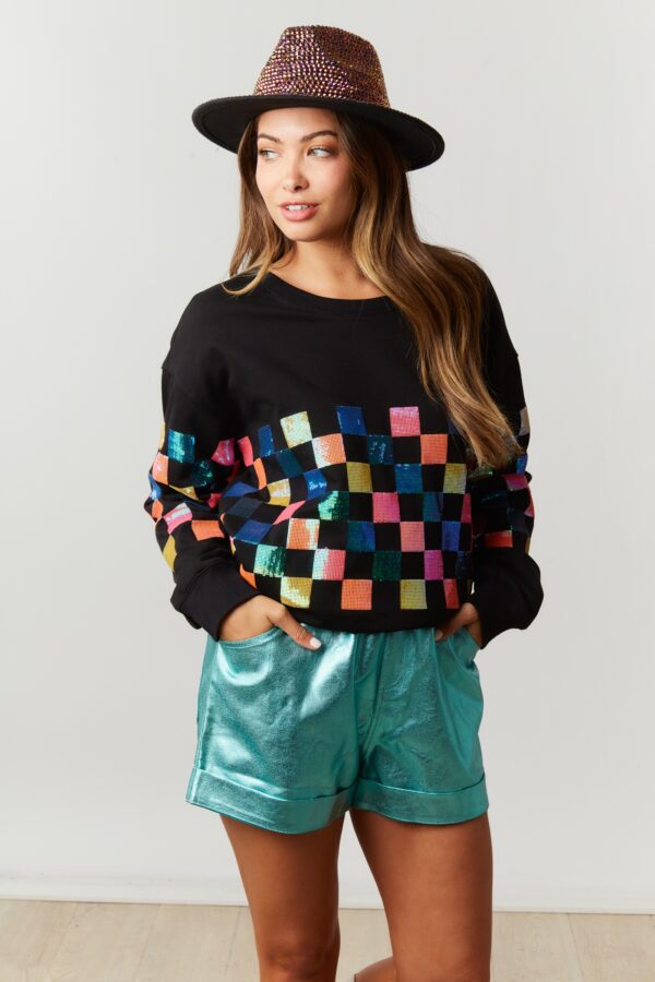 Multi Color Sequin Tiles, Black Top