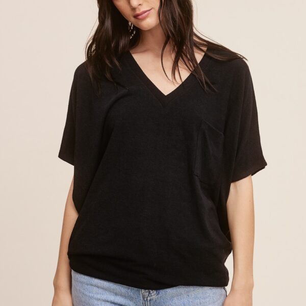 Crepe Hacci V Neck Black Top