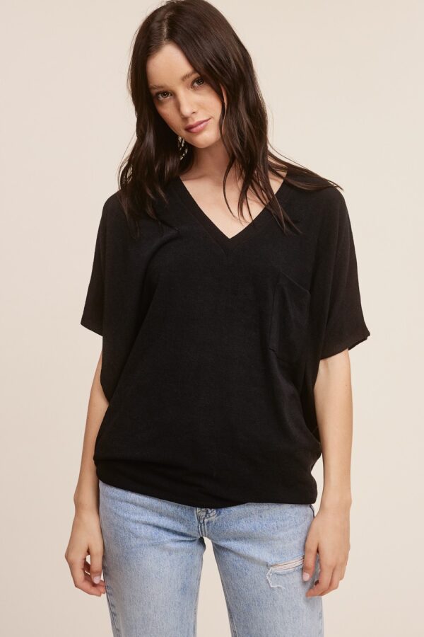 Crepe Hacci V Neck Black Top