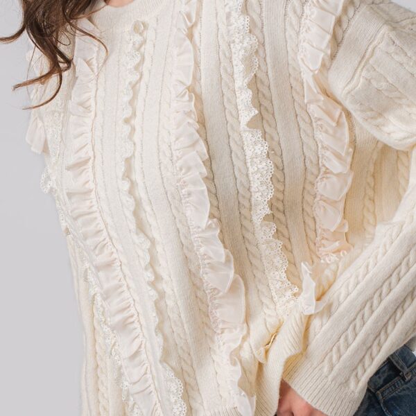Front Ruffle Ivory Sweater