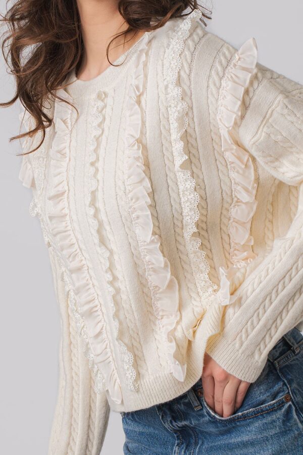 Front Ruffle Ivory Sweater