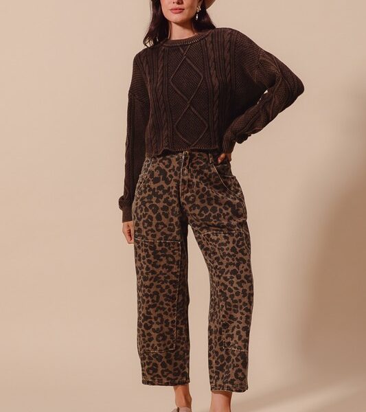 Leopard Mid Rise Barrel Pants