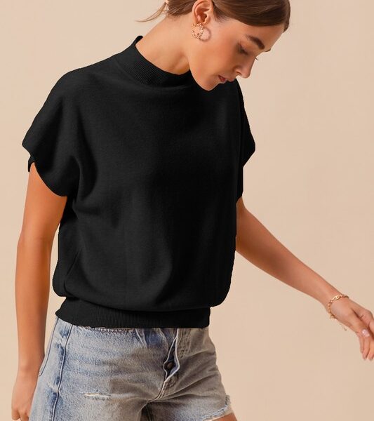 Black Drop Shoulder Dolman Knit Sweater