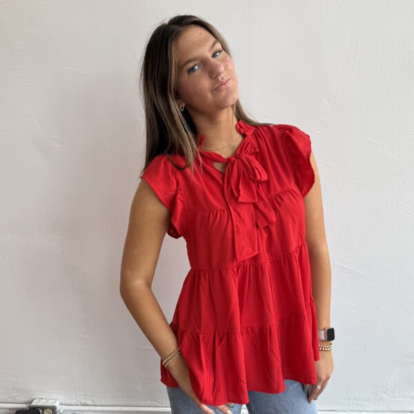 Monica Red Mock Neck Top