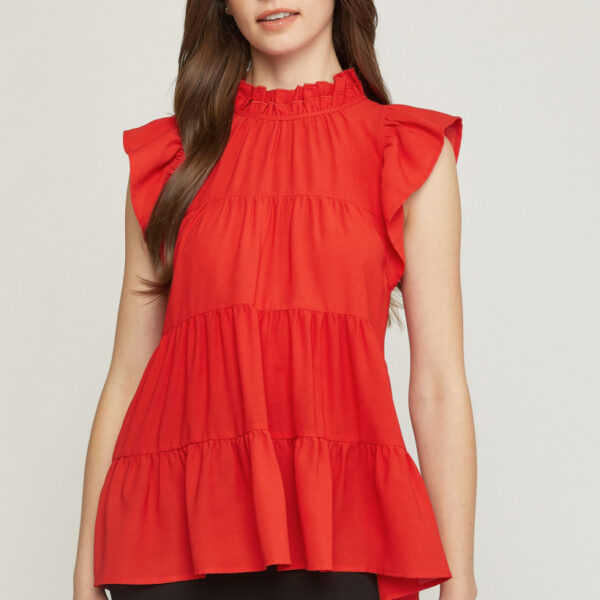 Monica Red Mock Neck Top