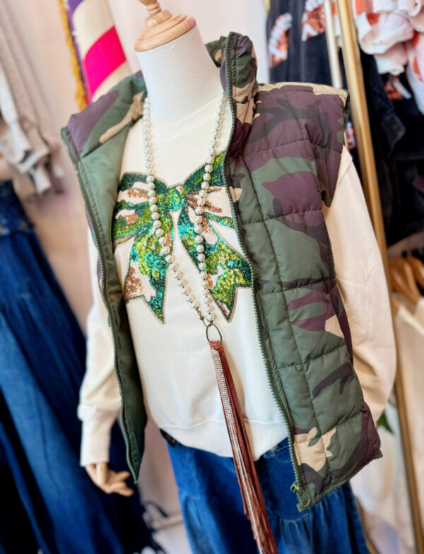 Camo Sequin Bow Top