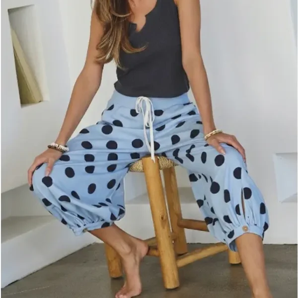 Navy Polkadot French Terry Bubble Pants