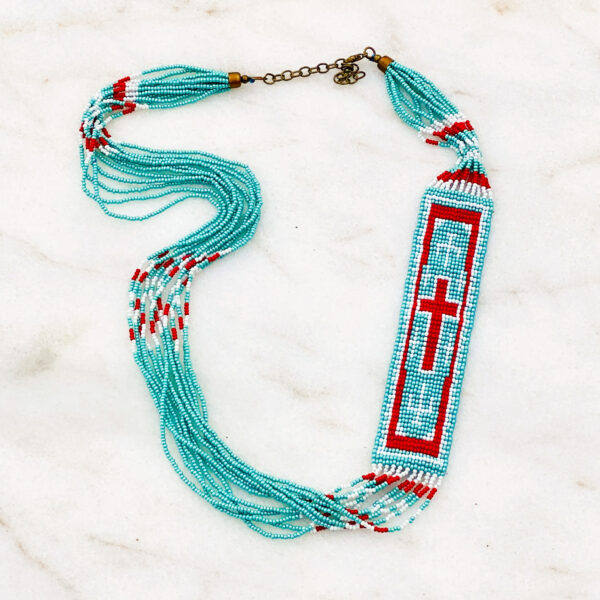 Teal Aztec Beaded Necklace