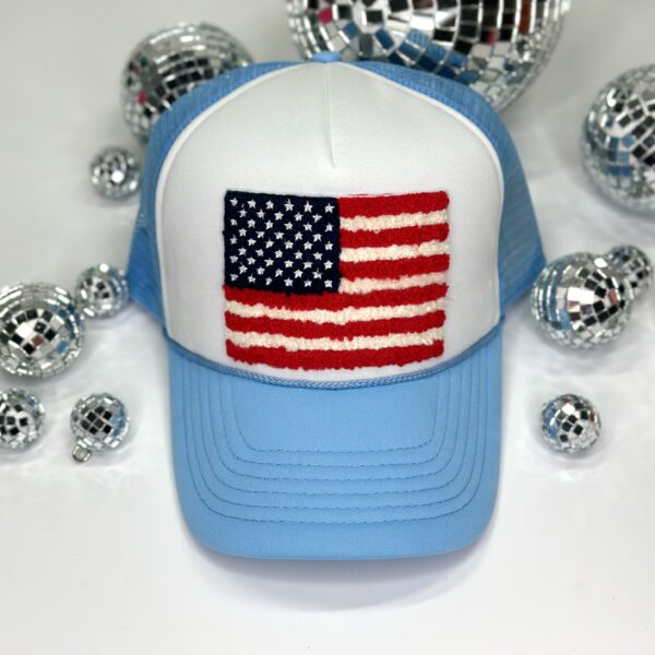 Lt Blue Chenille Flag Cap