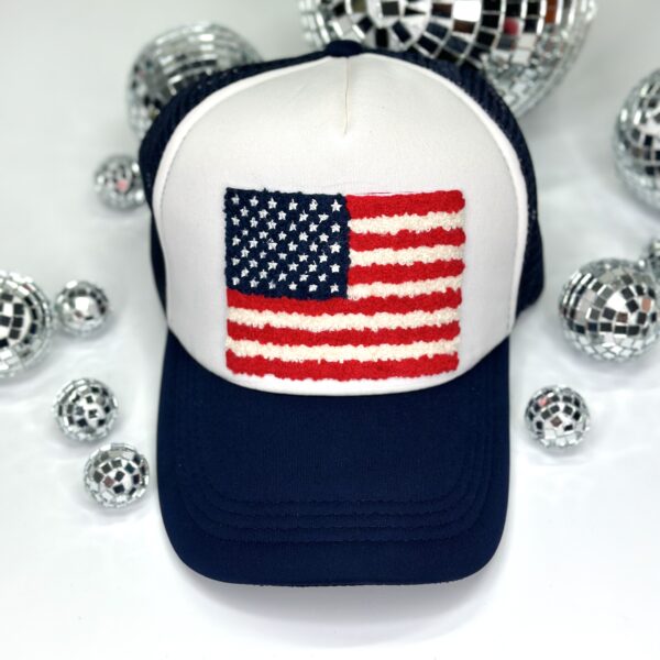 Navy Blue Chenille Flag Cap