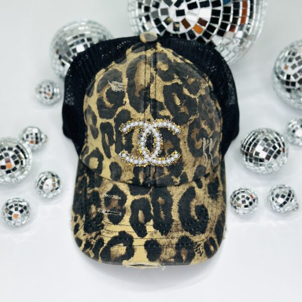 Leopard Distressed Cap with Pearl/Gold
