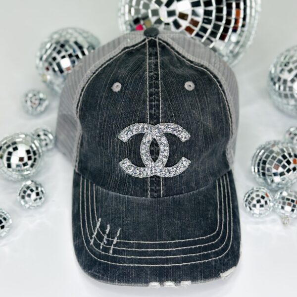 Grey Distressed Cap with Rhinestone Accent