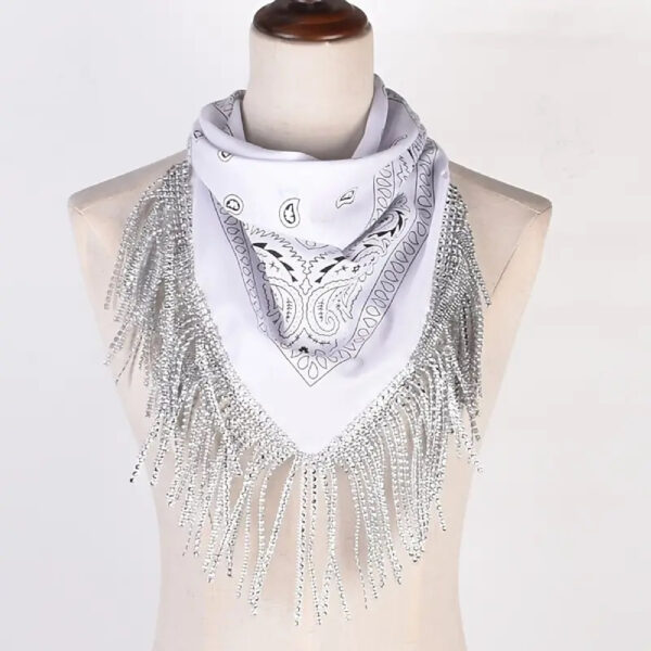 White & Sequin Tassel Bandana