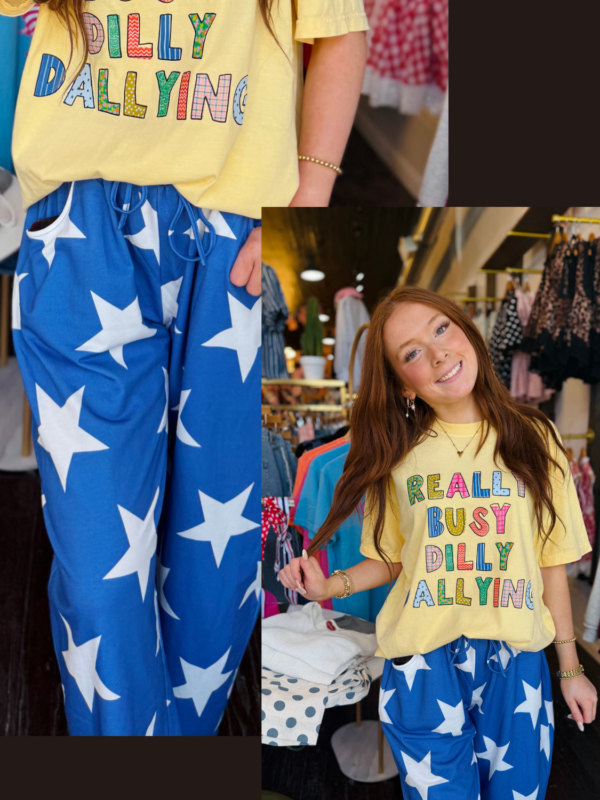 Star Printed Blue Barrel Pants