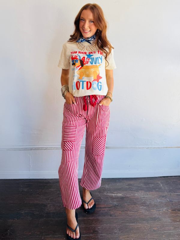 Red Striped Barrel Pants