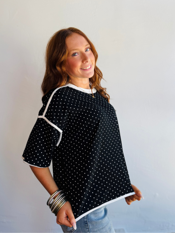 Black Polka Dot Contrast Trim Top