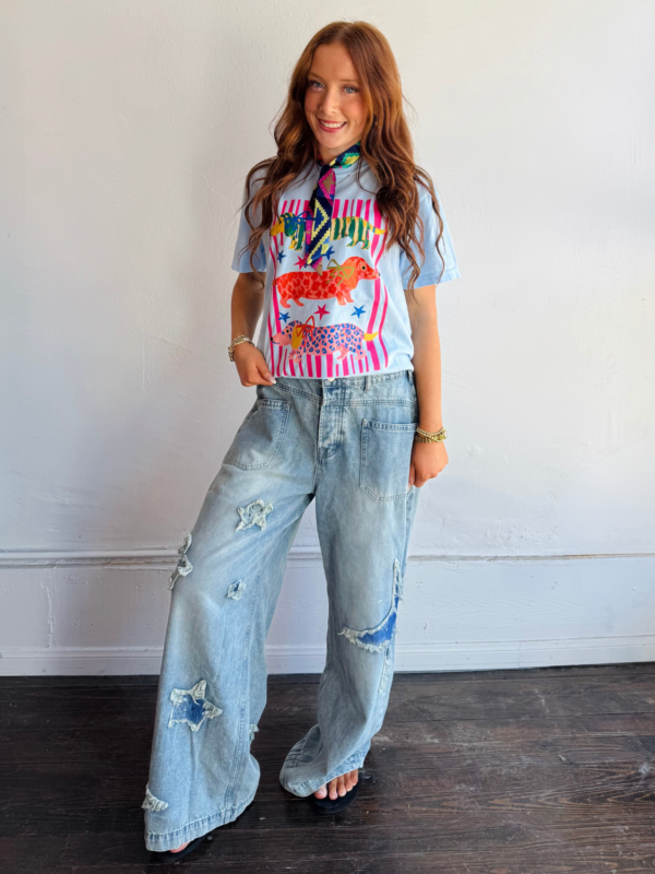 Star and Moon Wide Leg Denim Pants