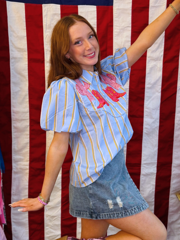 Western Stripe Embroidered Top