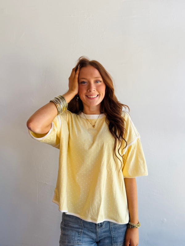 Yellow Polka Dot Contrast Trim Top