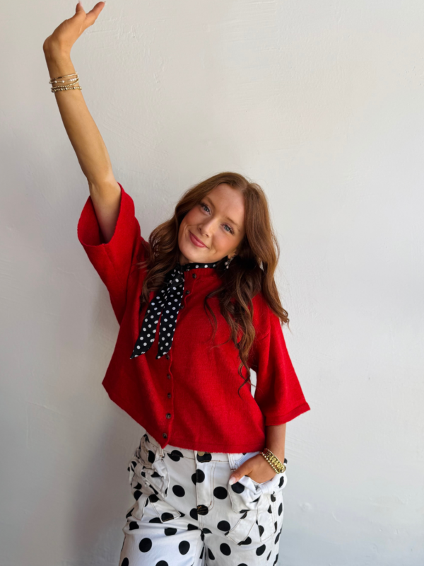 Short Sleeve Button Down Cardi Red